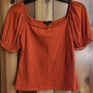 orange square neck blouse